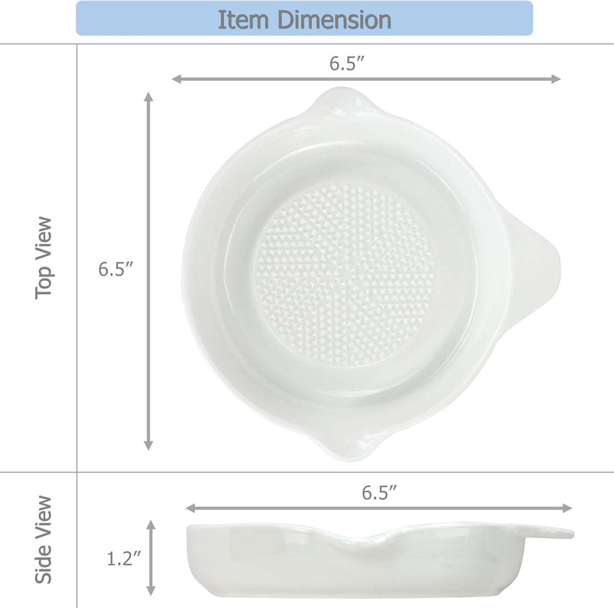 EIKS Ceramic Ginger Grater Plate, Grinding Dish, Kitchen Cooking Prep Tool