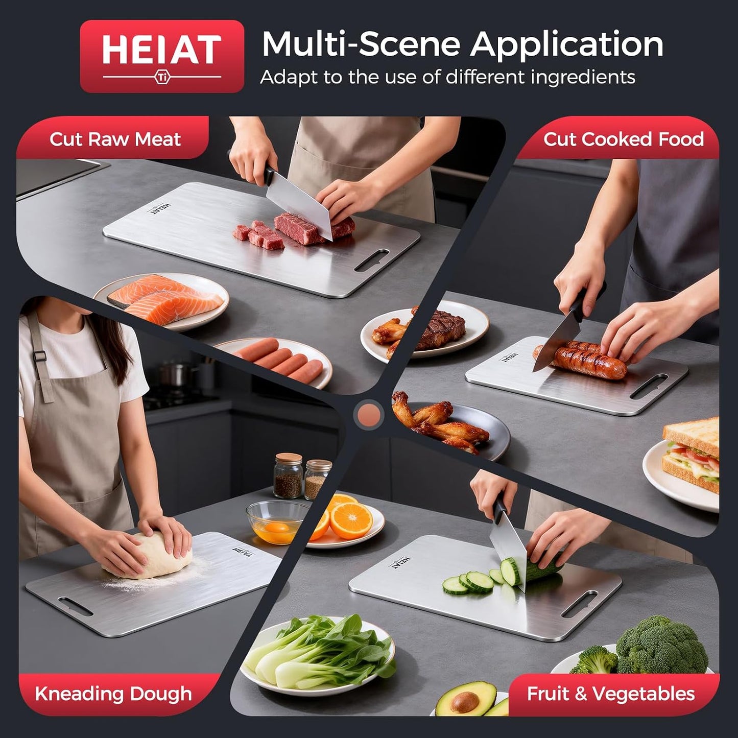 Titanium Cutting Board Set of 3, 100% Pure Titanium Cutting Boards for Kitchen, Non-Toxic, Double-Sided Chopping Boards for Raw & Cooked Food, Handles Included, Dishwasher Safe(S+M+L)