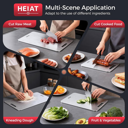 Titanium Cutting Board Set of 3, 100% Pure Titanium Cutting Boards for Kitchen, Non-Toxic, Double-Sided Chopping Boards for Raw & Cooked Food, Handles Included, Dishwasher Safe(S+M+L)
