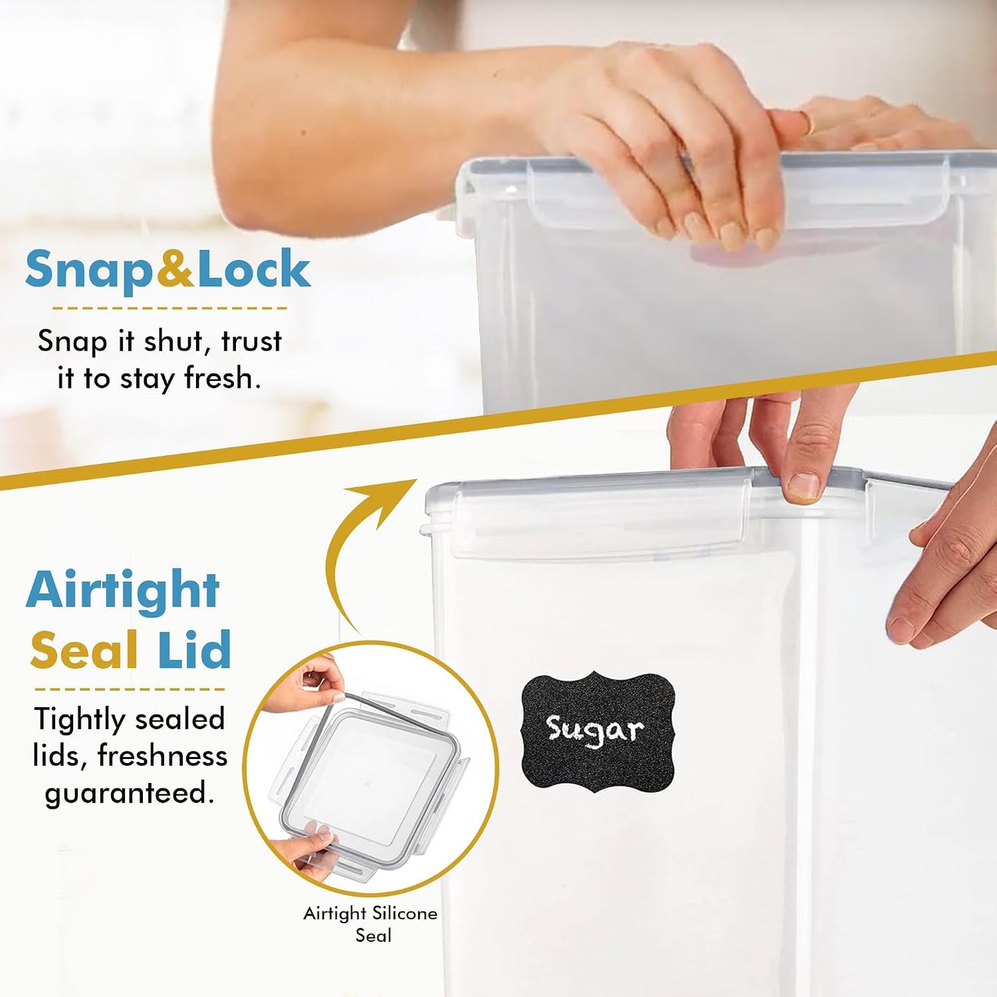 Shazo 2 PC (9.5L | 321 Oz) Extra Large Bulk Food Storage Containers with Airtight Lids for Flour, Sugar, Rice, Cereal & Pasta - Leakproof, BPA-Free Plastic Canisters for Kitchen & Pantry Organization