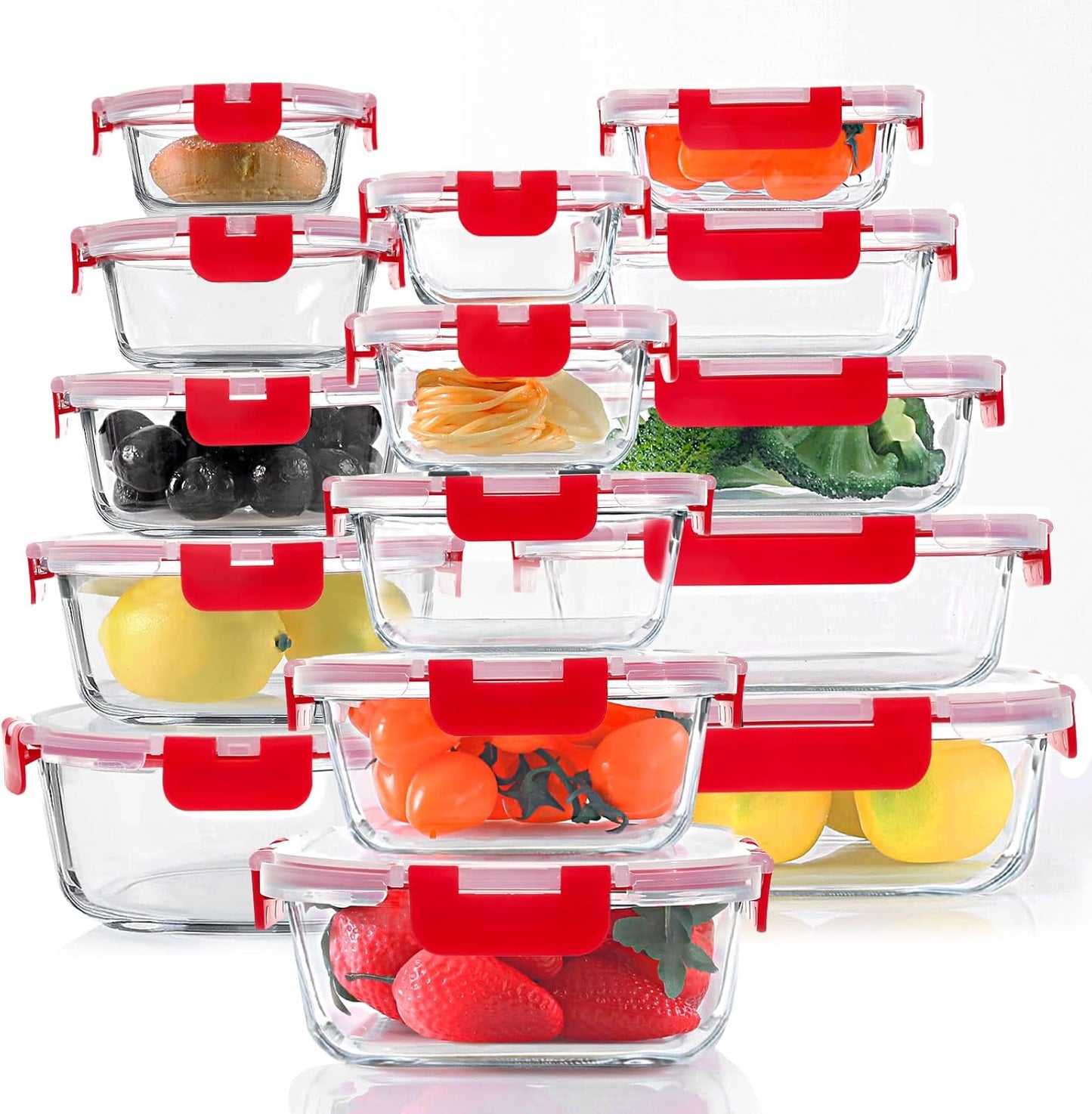 30 Pieces Glass Food Storage Containers, Meal Prep Set with Snap Locking Lids, Airtight lunch Containers, BPA-Free, Microwave, Oven, Freezer & Dishwasher Friendly,Blue