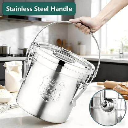 3.2Gal 304 Stainless Steel Kitchen Airtight Canister, 405oz Flour Container with Lid and Locking Clamp,10-21Lbs Metal Bucket Food Storage Container for Rice Flour Grain Coffee Bean(12L)