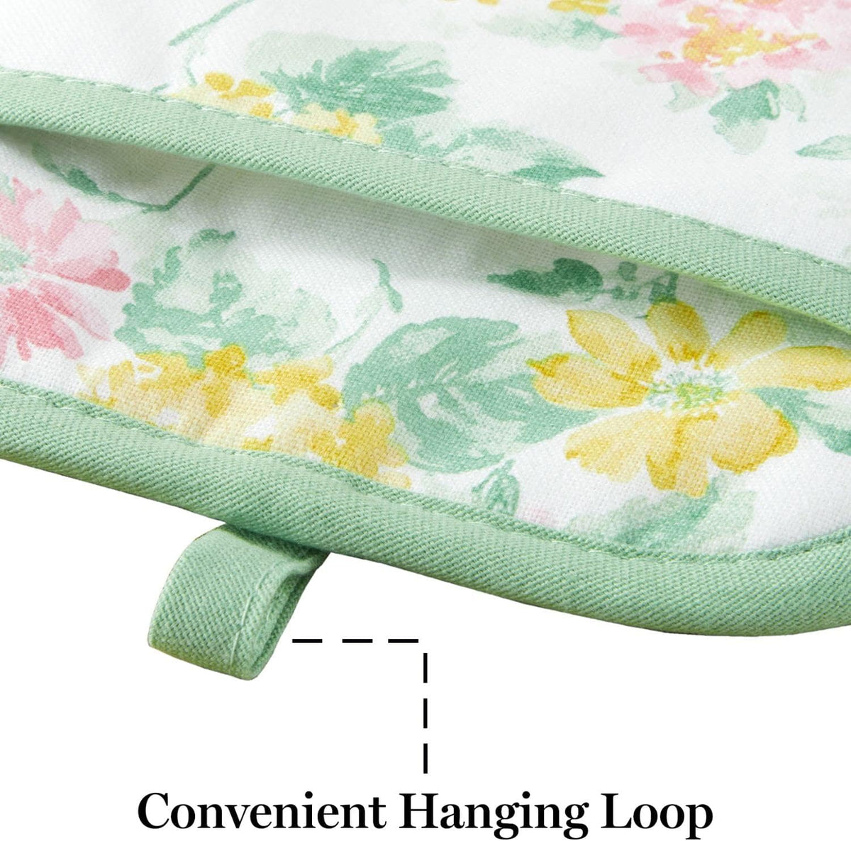 Martha Stewart Amber Floral Oven Mitt & Pot Holder Set 2-Pack, Blue/Green, OM: 7"x13" & PH: 7"x10"
