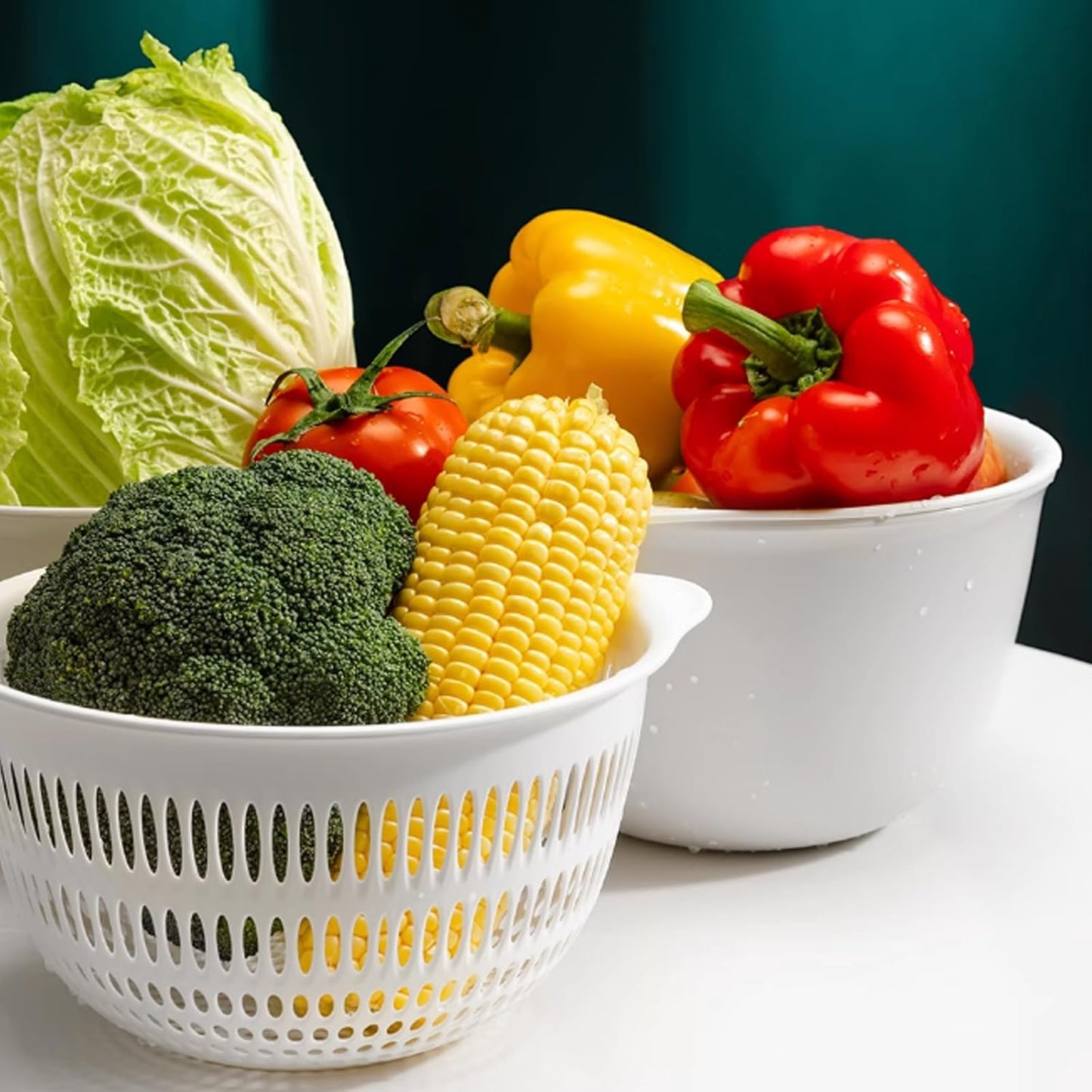 2 Sets 3 Qt，2 in 1 Kitchen Colander Set with Bowl Strainer ，BPA Free Plastic Fruits and Vegetable Washing Basket,Dishwasher Friendly Double Layered Drain Basin,for Pasta, Noodles, Rice and Food (Grey)