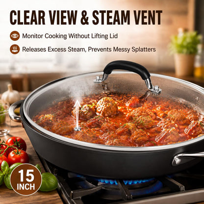12 Inch Pan Lid - Glass Lid with Stainless Steel Handle for Frying Pan and Pots (12" Lid)