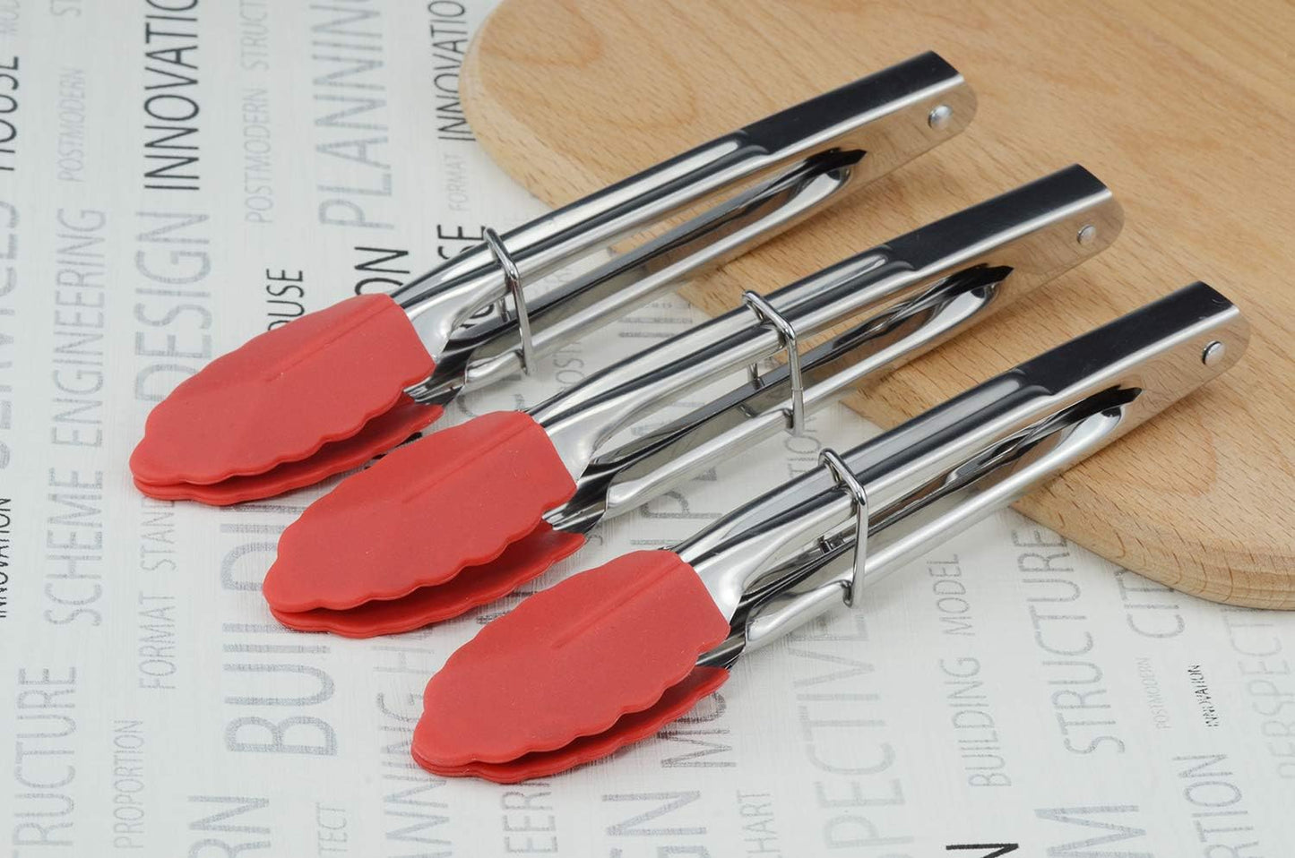HINMAY Mini Stainless Steel Food Tongs with Silding Rings 7-Inch, Set of 6 | Small Clam Shell Service Tongs for Serving Appetizers, Desserts, Salads, Barbecue and Cooking (Silver)