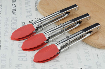 HINMAY Mini Stainless Steel Food Tongs with Silding Rings 7-Inch, Set of 6 | Small Clam Shell Service Tongs for Serving Appetizers, Desserts, Salads, Barbecue and Cooking (Silver)