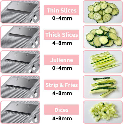 Jonscook All-in-1 Update Safe Mandoline Slicer for Kitchen, Food Chopper with Container, Thickness Adjustable Vegetable Chopper, Potato French Fry Cutter Tomato Apple Slicer Onion (BlackKnight)