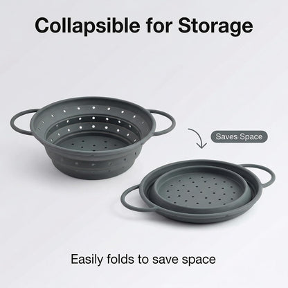 Collapsible Silicone Colander with Handles, Round Strainer with Stainless Steel Rim, Space Saving Kitchen Tool for Fruits & Vegetables,BPA-Free,Heat-Resistant Pasta Drainer(White, L)