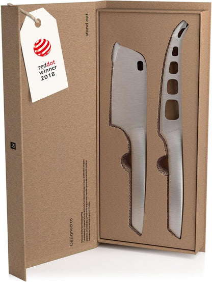LARS NYSØM Cheese Knife Set Edge 2 pcs. I Cheese Knife Set Made of Stainless Steel I Premium Gift Box I Perfect as Christmas Gift (Carbon Black)