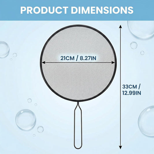 Splatter Screen 8 Inch Stainless Steel Grease Splatter Screen Fine Spatter Shield Frying with Comfortable Handle for Cooking Shield from Splashing Oil (Black)