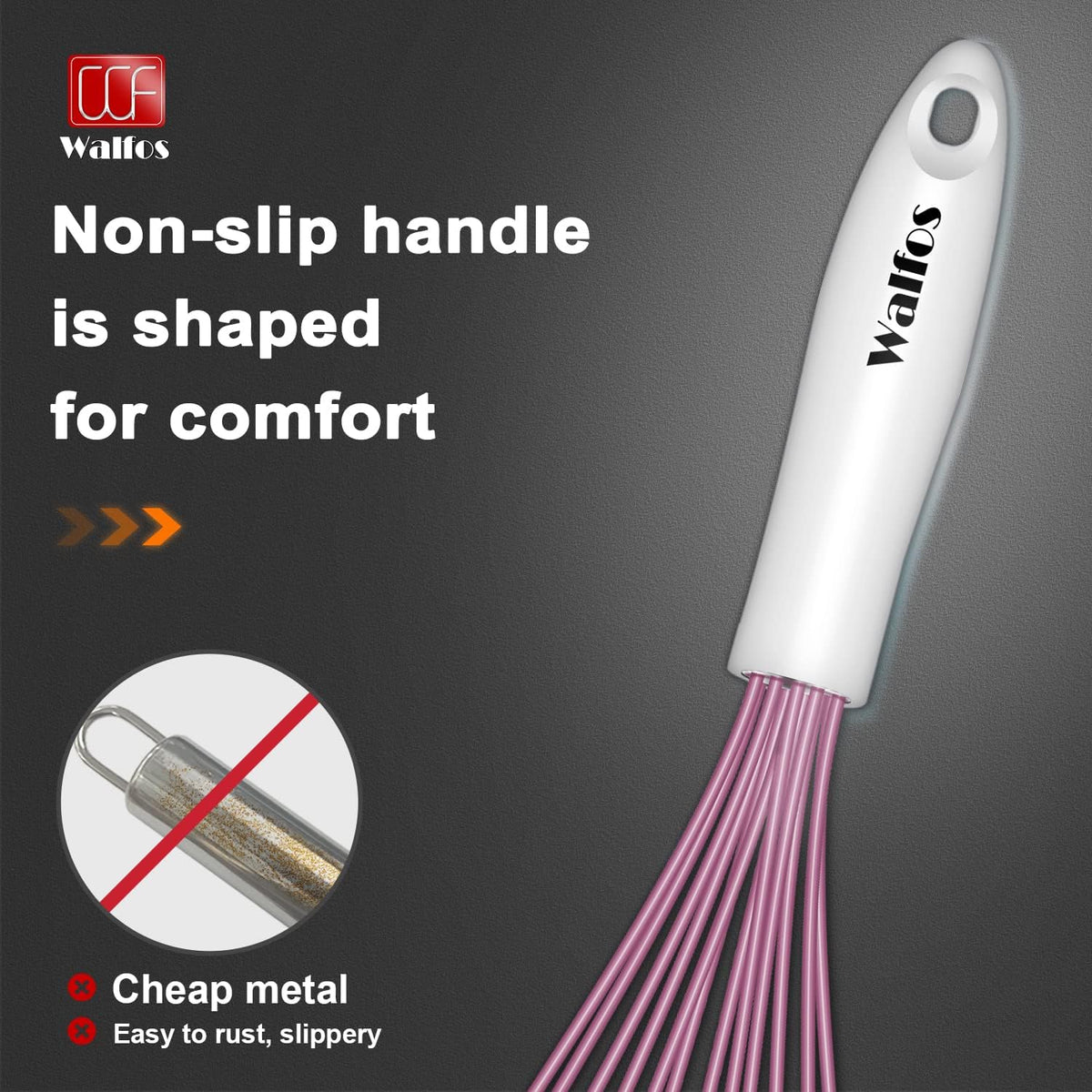Walfos Silicone Whisk,Stainless Steel Wire Whisk -Heat Resistant 480°F Kitchen Whisks for Non-stick Cookware,Balloon Egg Beater Perfect for Blending,Whisking,Beating,Frothing & Stirring,Black