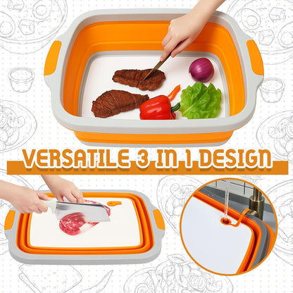 Funnymoom 2pcs Barbecue Prep Set Include Collapsible BBQ Prep Tub with Lid and Cutting Board(4.22 Gal/16l) BBQ Blanket for Resting Meat(21inch) Smoker Blanket Insulated(Black,Classic Style)