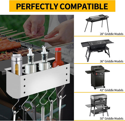 Stainless Steel Griddle Caddy for 28"/36" Blackstone Griddles, BBQ Grill Tool Holder with Removable Storage Organizer, Outdoor Grill Accessory No-Drill Installation