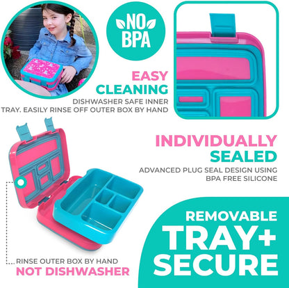 Kinsho Bento Lunch Box for Kids Toddlers, 5 Portion Control Sections, BPA Free Removable Plastic Tray, Pre-School Kid Toddler Daycare Lunches, Snack Container Ages 3 to 7 (Blue Space Rockets)