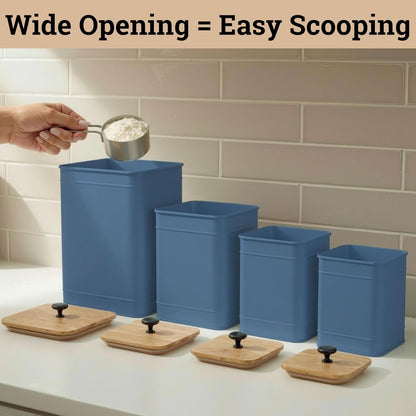 Kitchen Canisters for Countertop Set of 4 with Customizable Chalkboard Labels & Marker Pen - Big Iron Kitchen Canisters with Airtight Lids - Sage Green Canister Set - Flour and Sugar Containers
