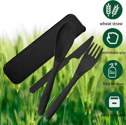 2Pack Reusable Travel Utensil Set, Plastic Fork Spoon Knife with Case, BPA-Free Portable Cutlery for Camping, Picnic & Office (Purple & Pink)