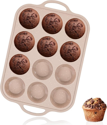 Vinino 2Pack Silicone Muffin Pans for Baking with Metal Reinforced Frame, 12 Cups Regular Size Nonstick Silicone Cupcake Pan, BPA Free Oven Dishwasher Safe Baking Mold for Muffins Cupcakes