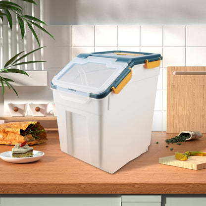 Large Flour Storage Container Bin 25lb, 2Pack Airtight Rice Storage Containers with Wheels Seal Locking Lid, BPA Free with Measuring Cup&Scoop for Flour, Rice, Grain(Green)