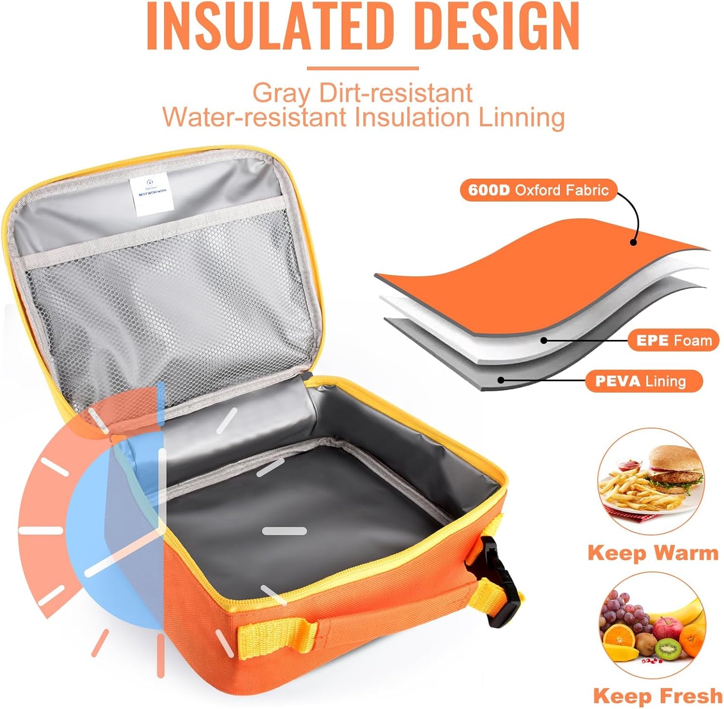 Genteen Lunch Box Kids, Insulated Lunch Bag Kids Boys Girls Back to School, Soft Lunch Box for Men Reusable Lunchbox for Office,Outdoor,School (Black)