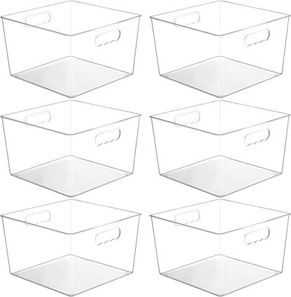 Vtopmart 4 Pack Extra Large Clear Plastic Storage Bins,11x11 Cube Acrylic Organizer Square Containers with Handle for Pantry,Closet,LaundryRoom,Kitchen,Bathroom,UnderSink Organization