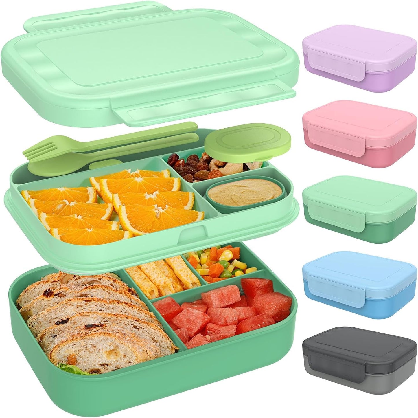 Caperci Bento Box for Kids - Stackable Leakproof Multiple Compartments Lunch Containers for Kids with Sauce Container, 5.8 Cups, Idea for School, On-the-go, Built-in Utensil Set, BPA Free (Purple)