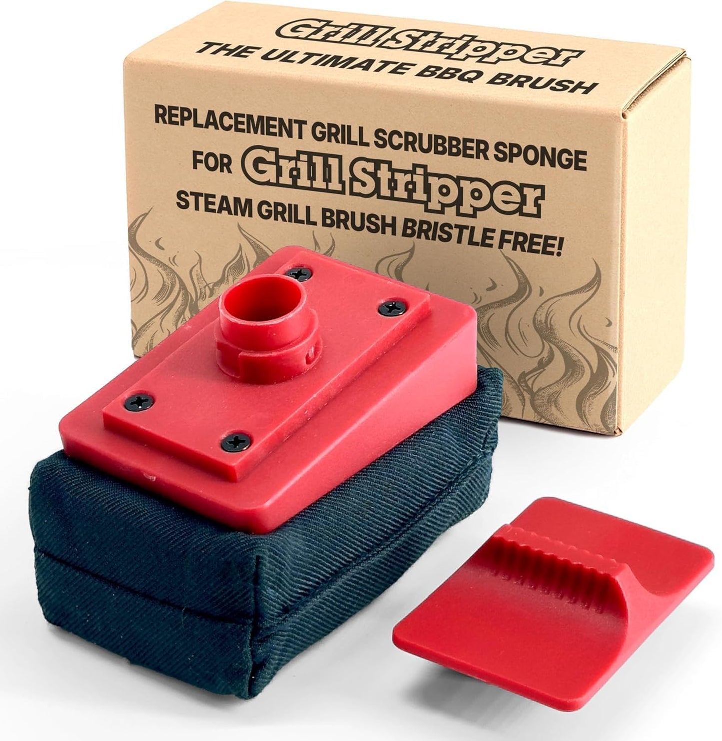 GRILL STRIPPER Bristle Free Grill Brush with Extra Sponge - Steam Grill Brush Bristle Free with Patent Pending Triple Scraper and Dishwasher Safe Replaceable Fire Resistant Steam Sponge
