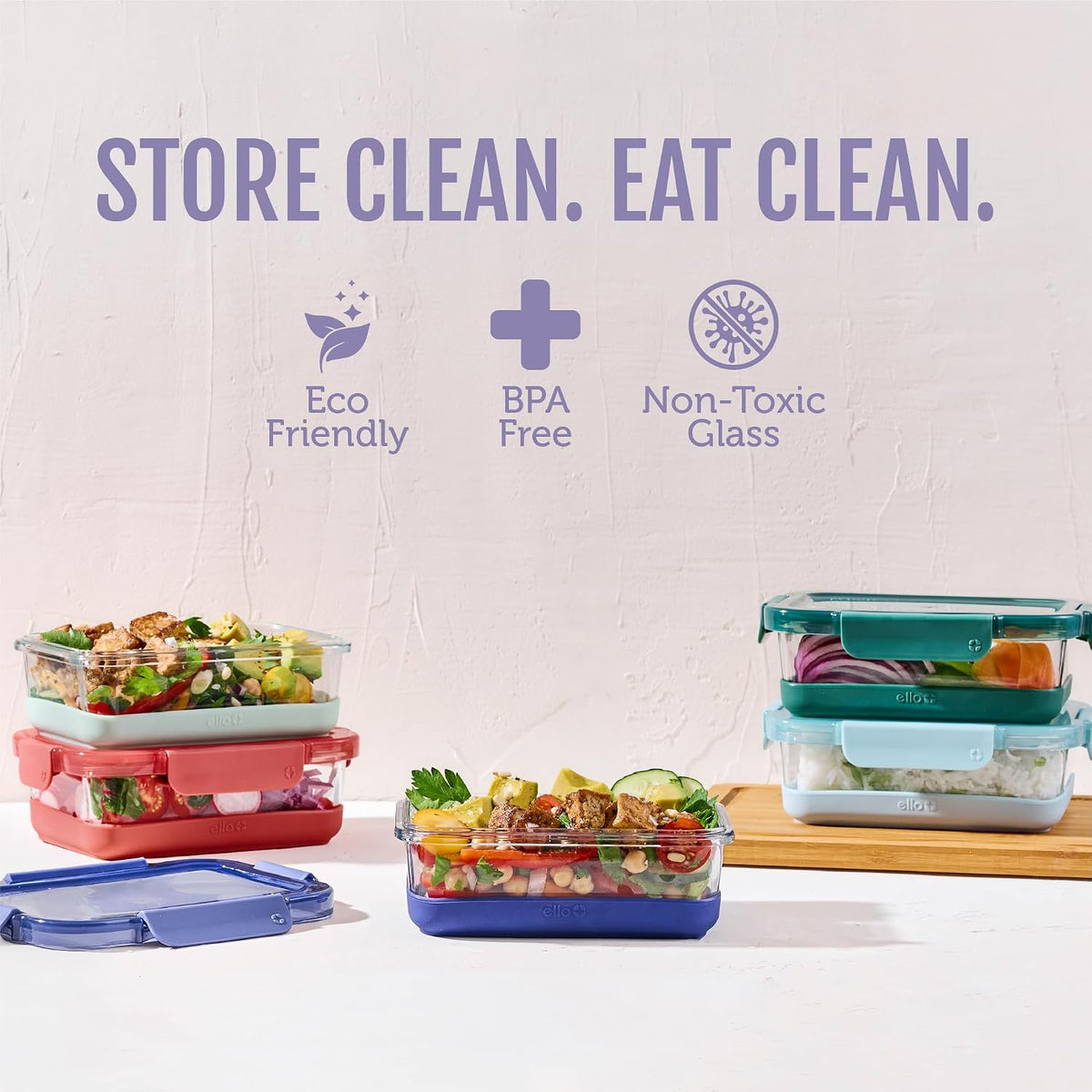 Ello Duraglass 3.4 Cup Meal Prep 10Pc,Set,Glass Food Storage Container with Silicone Sleeve and Airtight BPA-Free Plastic Lids,Dishwasher,Microwave & Freezer Safe,Evening Orchard,5 Count (Pack of 2)