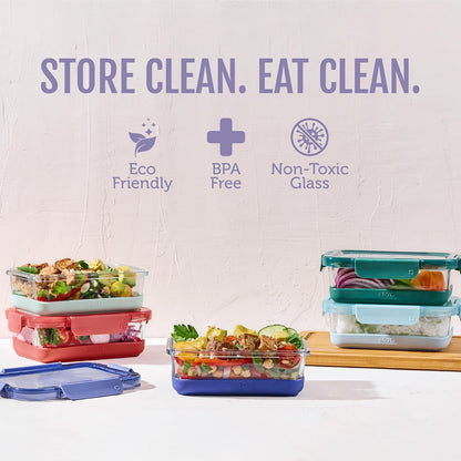 Ello Duraglass 3.4 Cup Meal Prep 10Pc,Set,Glass Food Storage Container with Silicone Sleeve and Airtight BPA-Free Plastic Lids,Dishwasher,Microwave & Freezer Safe,Evening Orchard,5 Count (Pack of 2)