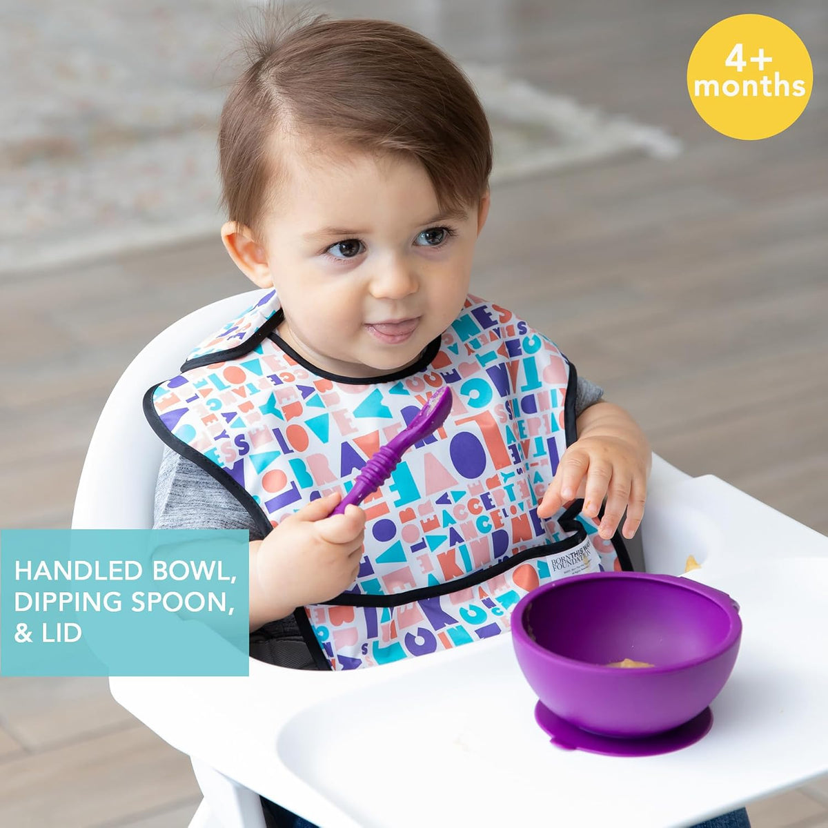 Bumkins Baby Bowl, Silicone Feeding Set with Suction for Baby and Toddler, Includes Spoon and Lid, First Feeding Set, Training Essentials for Baby Led Weaning for Babies 4 Months Up, Sage