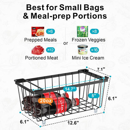 iSPECLE Deep Freezer Organizer Bins, 5 Pack Chest Freezer Baskets for 7 Cu.Ft, Stackable Wire Chest Freezer Organizer Bins for Small Food, Strong Metal with Handles for Meat and Veggies, Black