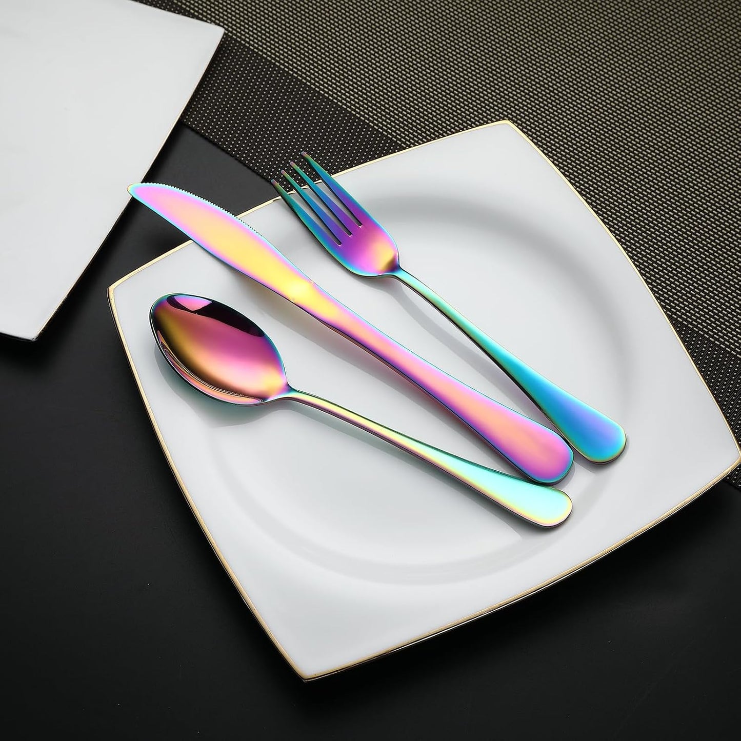 DEVICO Camping Utensils, Full-Size Reusable Silverware for Lunch Adult, Stainless Steel Travel Cutlery Set with Case, Portable Fork Spoon Knife Set for Work, Flatware with Chopsticks (Rainbow)