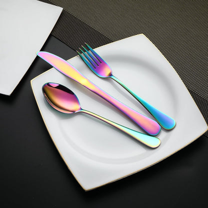 DEVICO Camping Utensils, Full-Size Reusable Silverware for Lunch Adult, Stainless Steel Travel Cutlery Set with Case, Portable Fork Spoon Knife Set for Work, Flatware with Chopsticks (Rainbow)