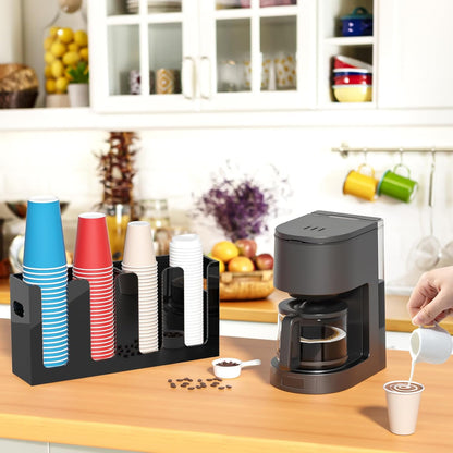 WINFFOR Disposable Cup Organizer Dispenser - 2 Compartments Clear Acrylic Cup and Lid Holder with Handles Plastic Cup Dispenser Countertop Paper Cup Holder for Coffee Bar House Party Essentials
