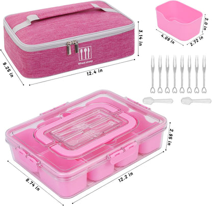 Snack Box Container with Insulated Cooler Bag, Divided Serving Tray with Lid and Handle Beach Essentials, Snackle Box Veggie Fruit Tray with 8 Compartments & 8 Forks & 2 Spoon