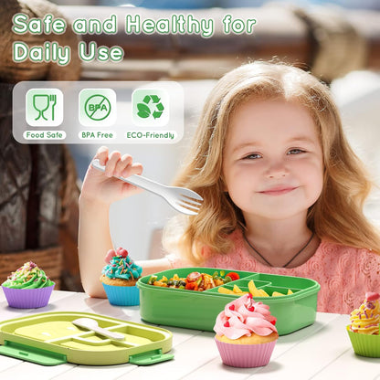 Lunch Box Kid Adult Bento Box, 4-Compartment Food Lunch Containers with Fork & Spoon, BPA Free, Leak-Proof Bento-Style Lunch Box for Work School, Microwave & Dishwasher Safe (Candy)