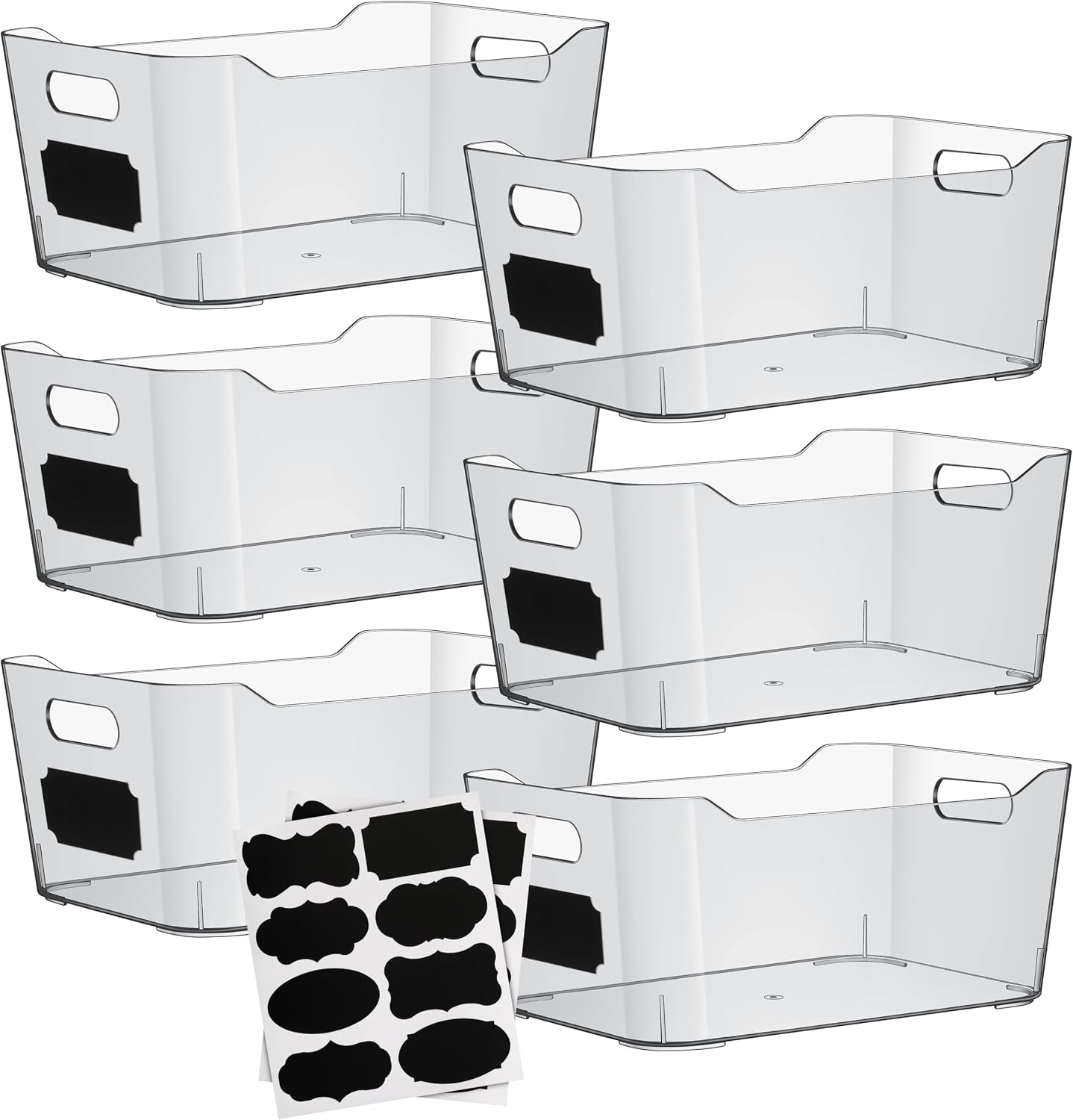 ShelfShaper Plastic Clear Storage Bins with Labels, Home Freezer Refrigerator Pantry Organizers and Storage Containers Fridge Organizer Bins Kitchen Organization Cabinet Medicine Bin for organizing