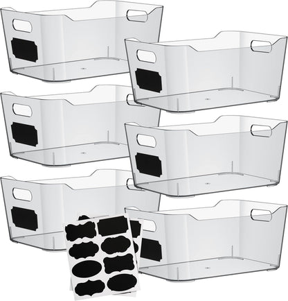 ShelfShaper Plastic Clear Storage Bins with Labels, Home Freezer Refrigerator Pantry Organizers and Storage Containers Fridge Organizer Bins Kitchen Organization Cabinet Medicine Bin for organizing
