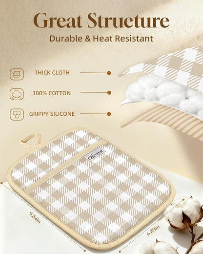 100% Thick Cotton Pot Holders Ribbed Soft Silicone Bright Flower