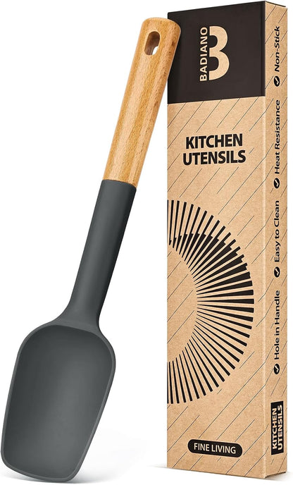 Badiano Silicone Spoon Spatula, Nonstick Rubber Spatula, Grey