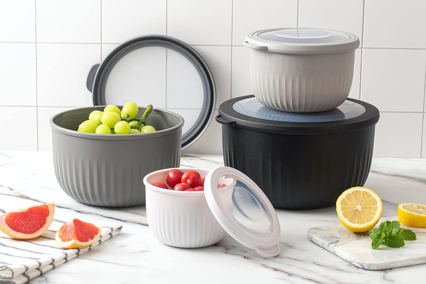 COOK WITH COLOR Prep Bowls with Lids- Wide and Deep Nesting Plastic Small Mixing Bowl Set with Lids, 8 Piece Set - Wide Bowls, Blue