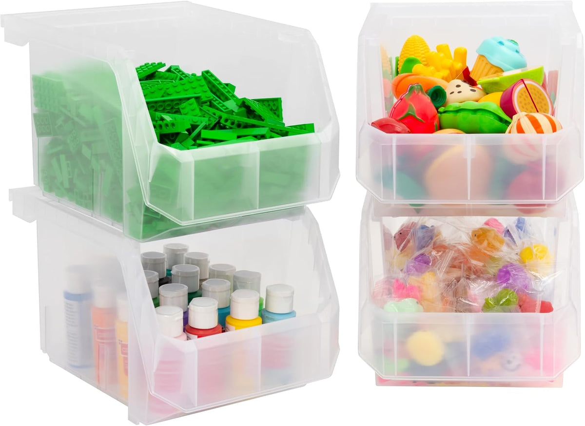 ReadySpace Medium Plastic Storage Bins, Stackable Organizer Containers for Closet Pantry Shelf Garage and Office Organization, Clear, 8 Pack