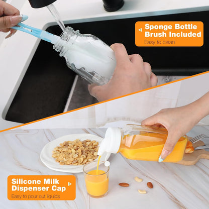 HINGWAH 4 Pack 16 OZ Glass Milk Bottles with Lids