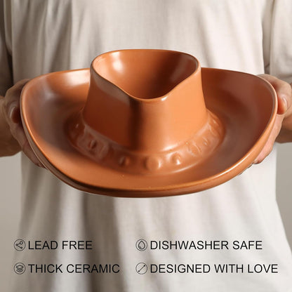 Chip and Dip Serving Set Bowl Cowboy Hat Chips and Salsa Serving Dish.10.6 x 11.6 x 3.5 in White