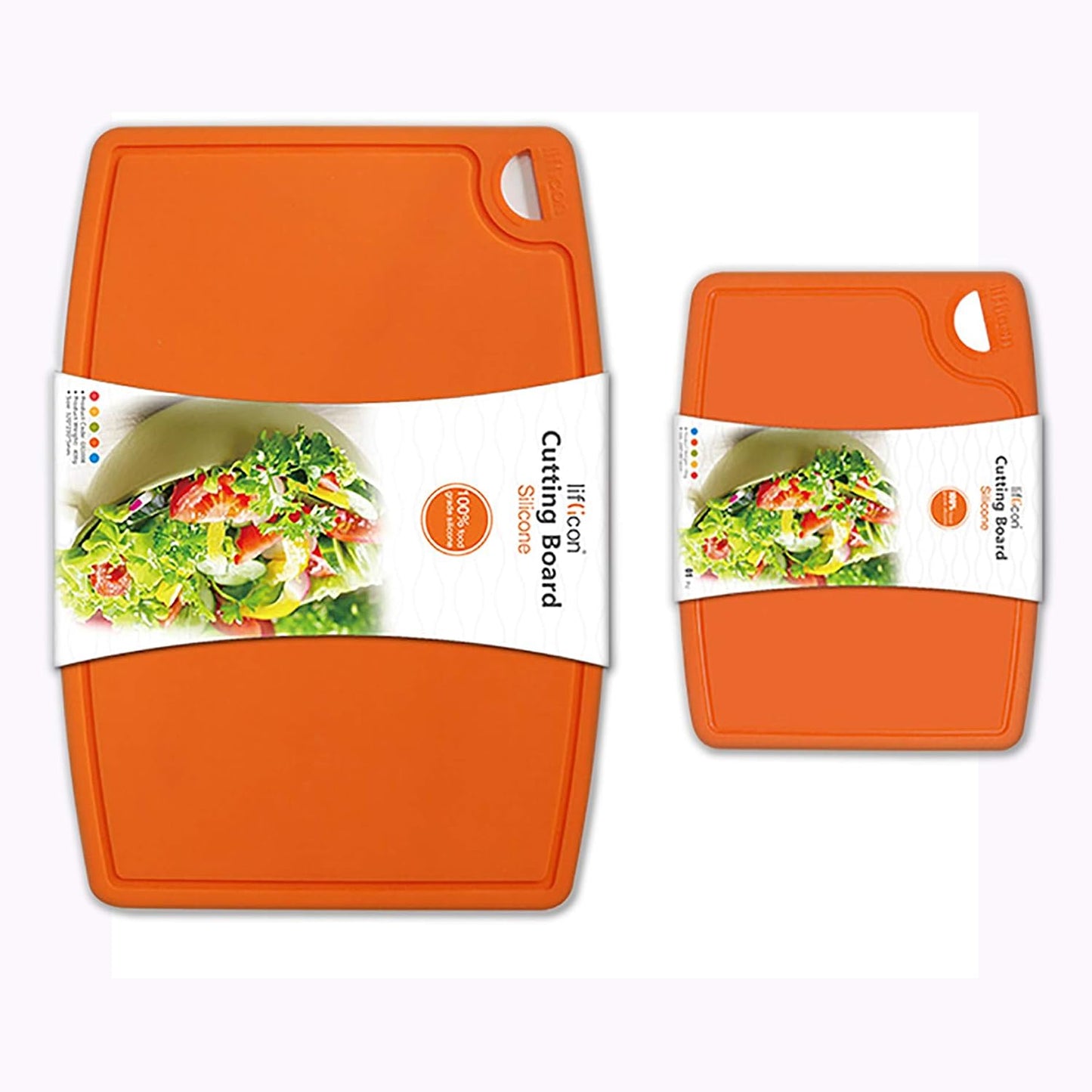 Liflicon Thick Cutting Boards for Kitchen Silicone Chopping Board Set of 2 Mid 12.6'' x 9.1”,Mini 9.1”x7.1” Non-slip Deep Drip Juice Groove Easy Grip Handle,Dishwasher Safe-Red