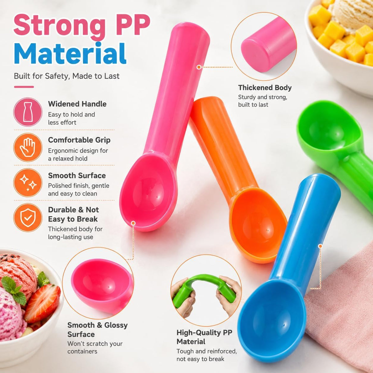 4 Pack Plastic Ice Cream Scoop, Small Fruit Baller for Watermelon