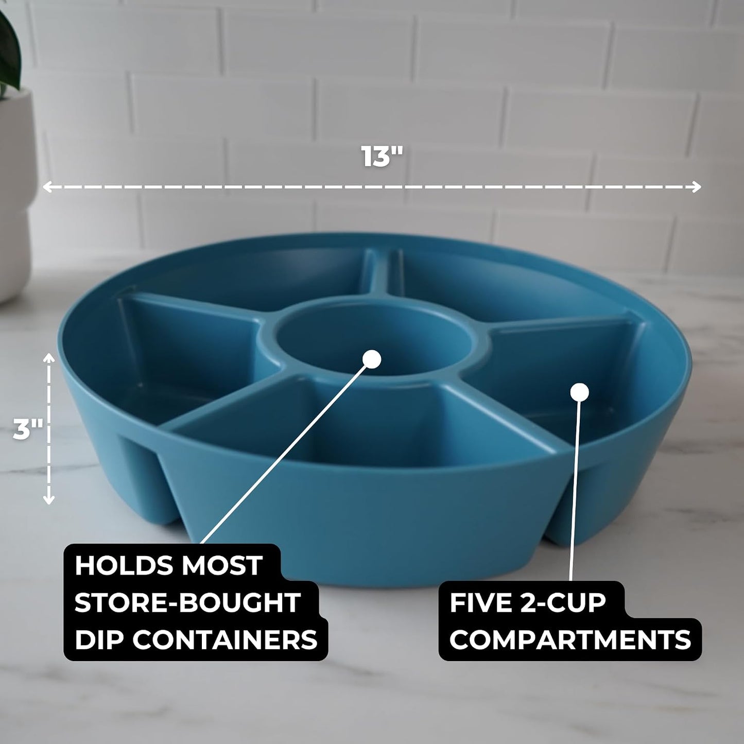 Heavy-Duty Divided Serving Tray with Leakproof Lid-6 Divided Compartments to Serve & Store Food, Snacks, Fruit Tray, Veggie Platter - 100% Made In USA by TEGRIWARE (Arctic Blueberry)