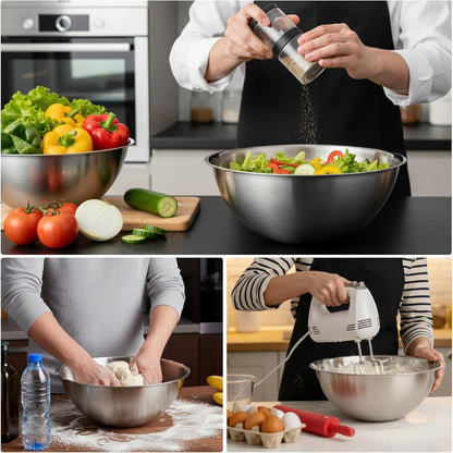 Honeydak 12 Pcs 304 Stainless Steel Mixing Bowls with Graduations, Salad Bowls Metal Serving Reusable Baking Food Storage Containers for Baking, Cooking, Salads, Soups, Ice Cream, Noodles (40 oz)