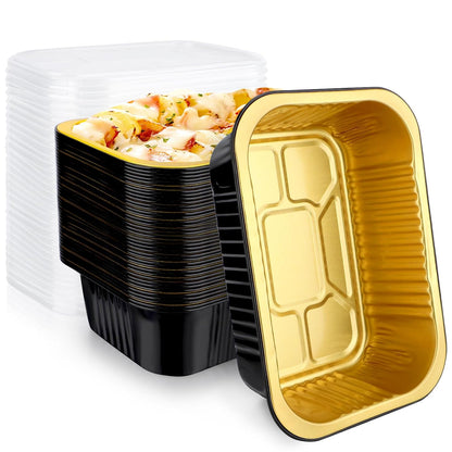 EUSOAR Aluminum Pans with Lids, 50pack 32oz Small Disposable Foil Loaf Cake Food Storage Pans, Catering Party Meal Prep Freezer Drip Pans for Microwave Oven Safe Cooking,Baking,Heating,Takeout