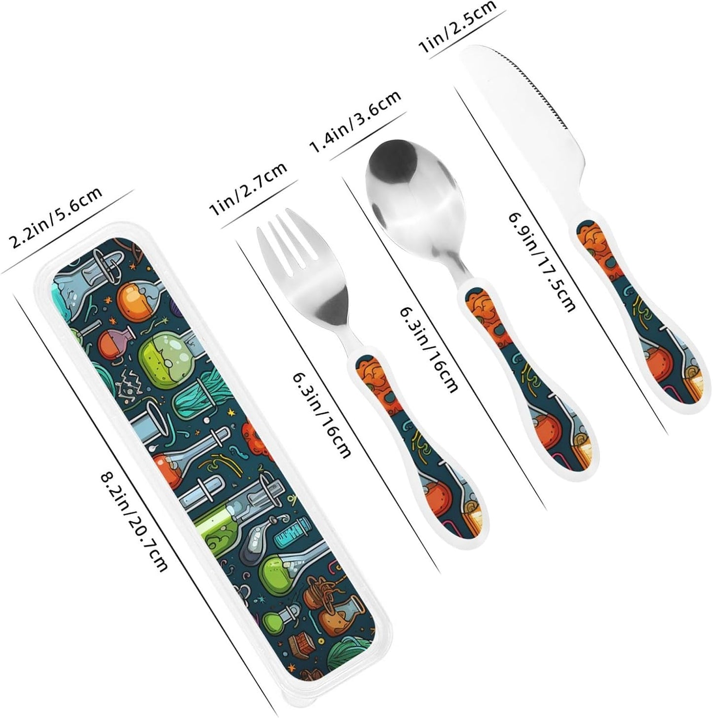 3-Piece Kids Silverware Set With Storage Case, Stainless Steel Reusable Children Safe Knife Spoon Fork Set Blue Active Girl Running Sunset Children Flatware Set For Kids Lunch Box - Colors B